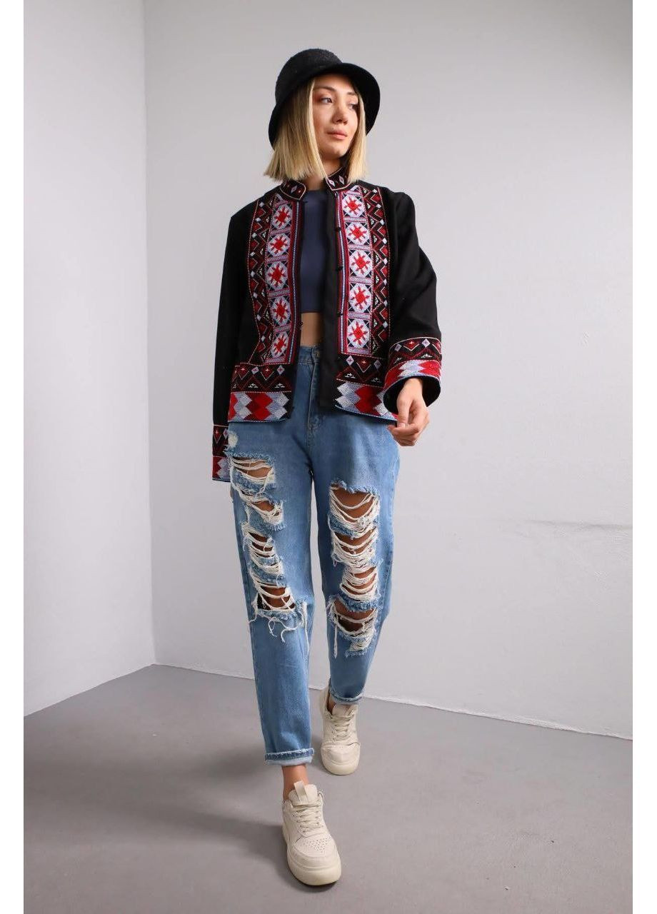 Черный женский пиджак с вышивкой на пуговицах ESQ - всесезон