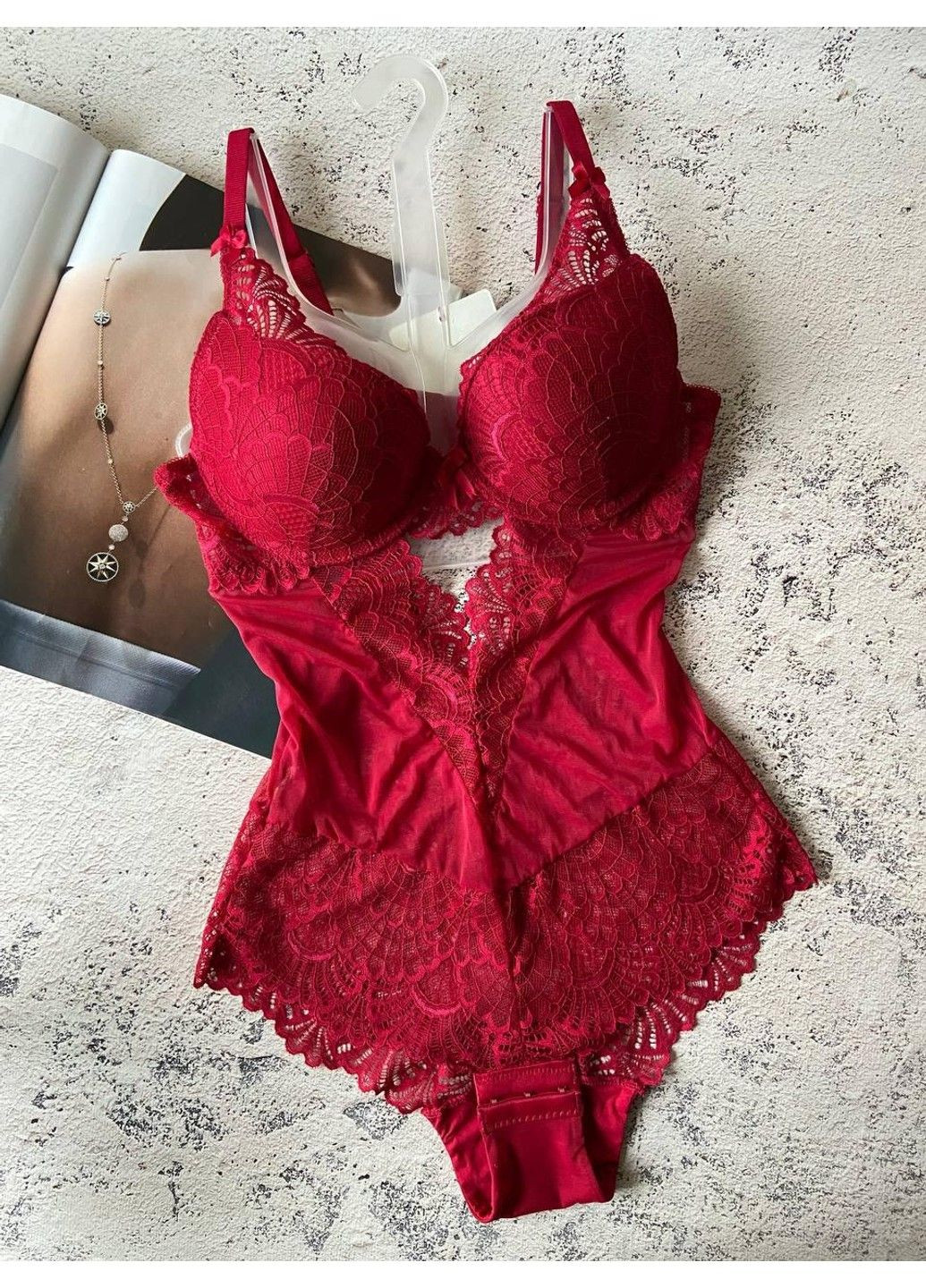 Бордове мереживне боді жіноча білизна Velencosa (304999948)