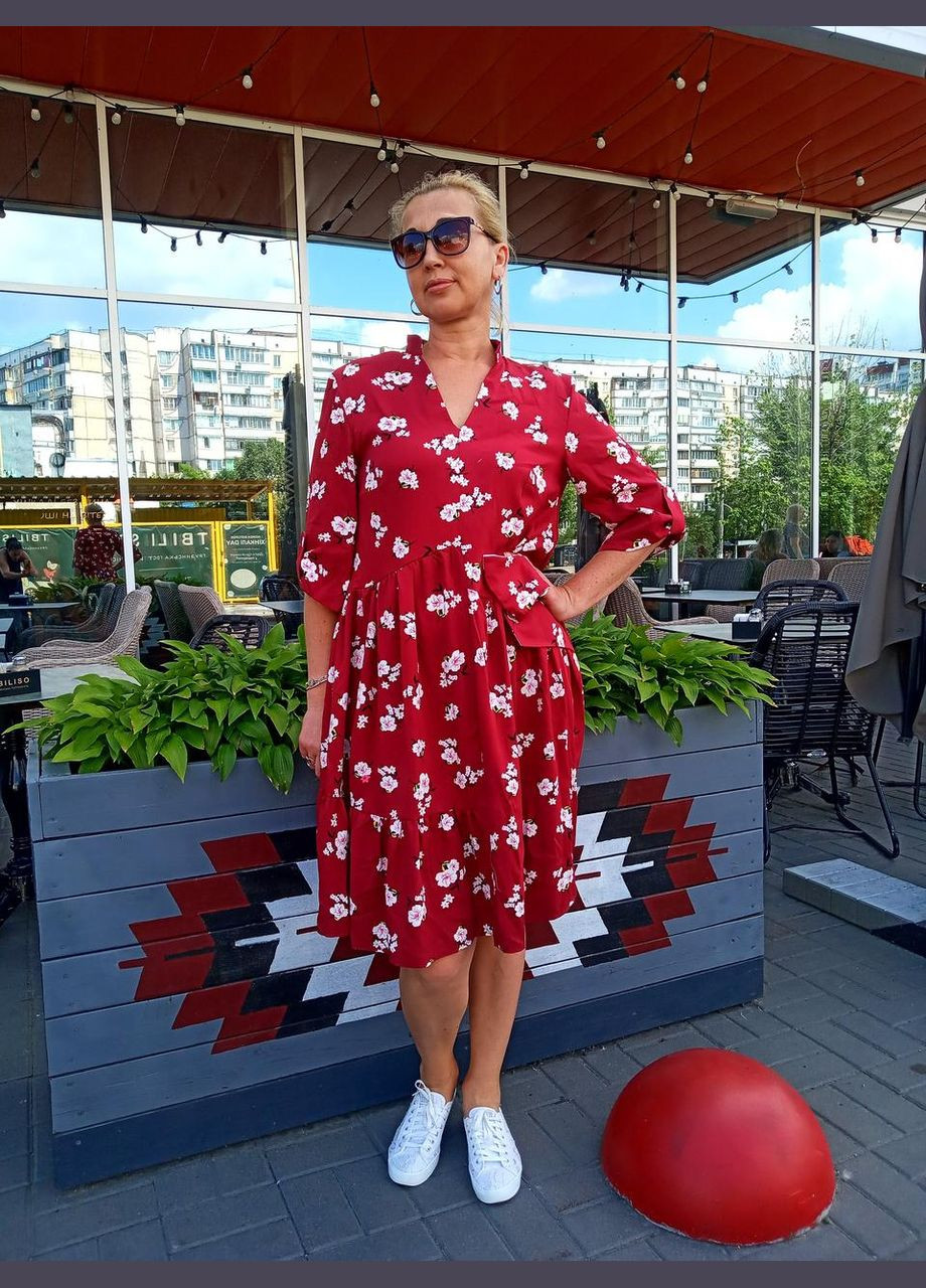 Малинова кежуал плаття-туніка кольору вишня 2 Льва