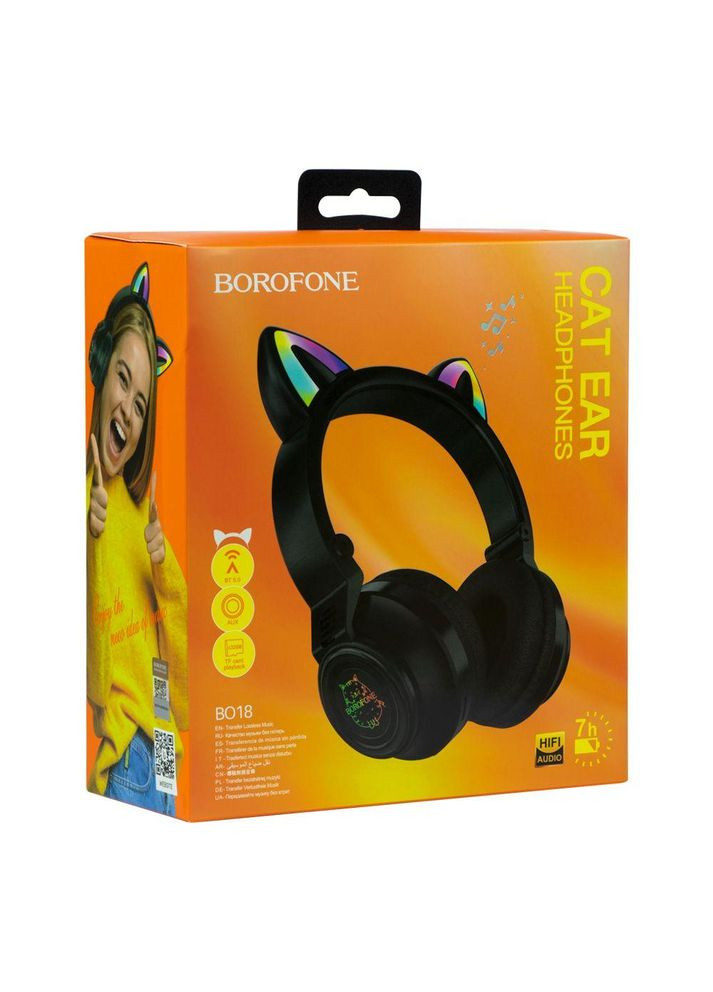 Беспроводные Bluetooth наушники BO18 "Кошачьи ушки" LED MP3 черные Borofone (368833414)