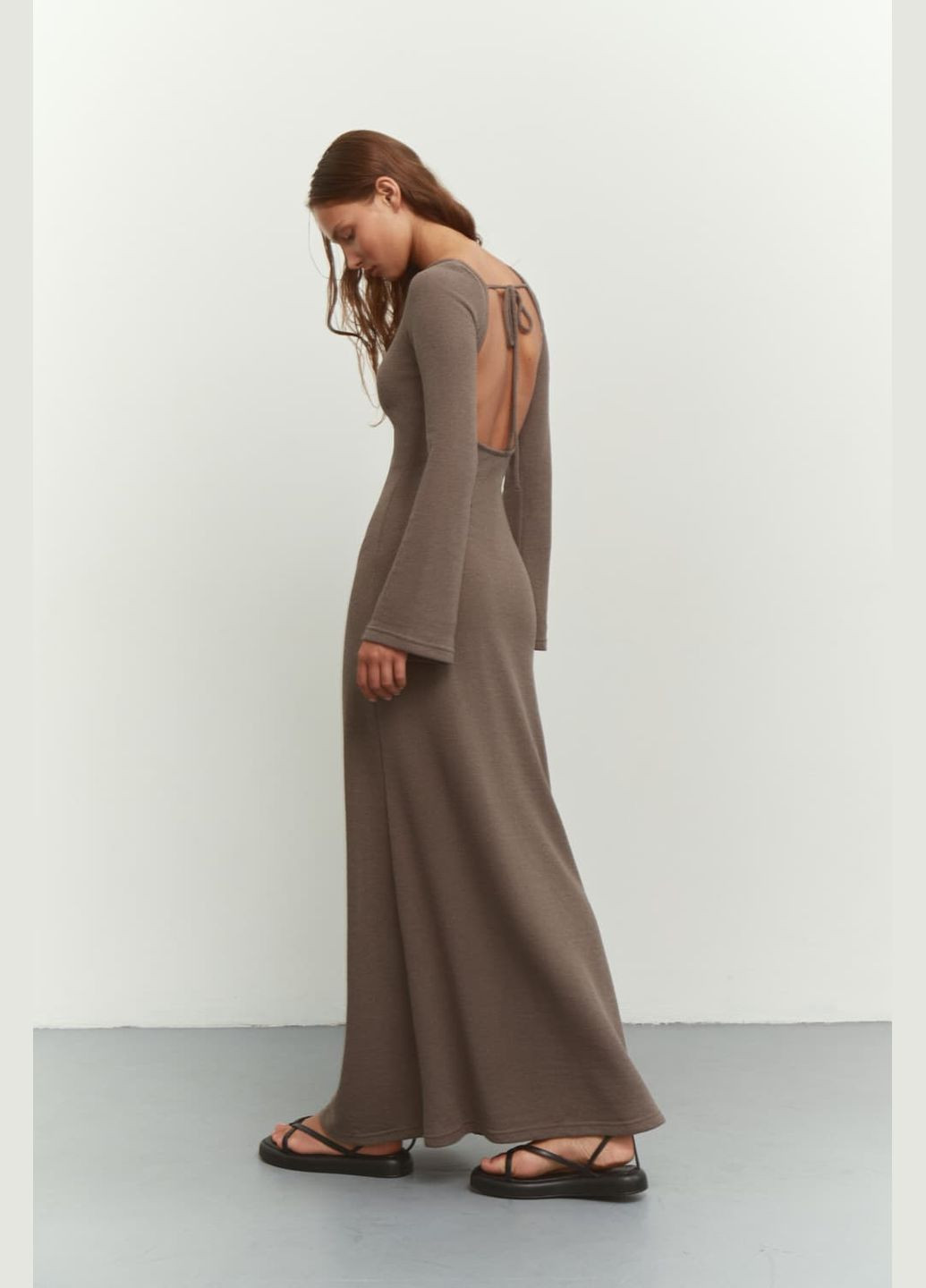 Темно-коричнева сукня в'язана максі 632 Papaya
