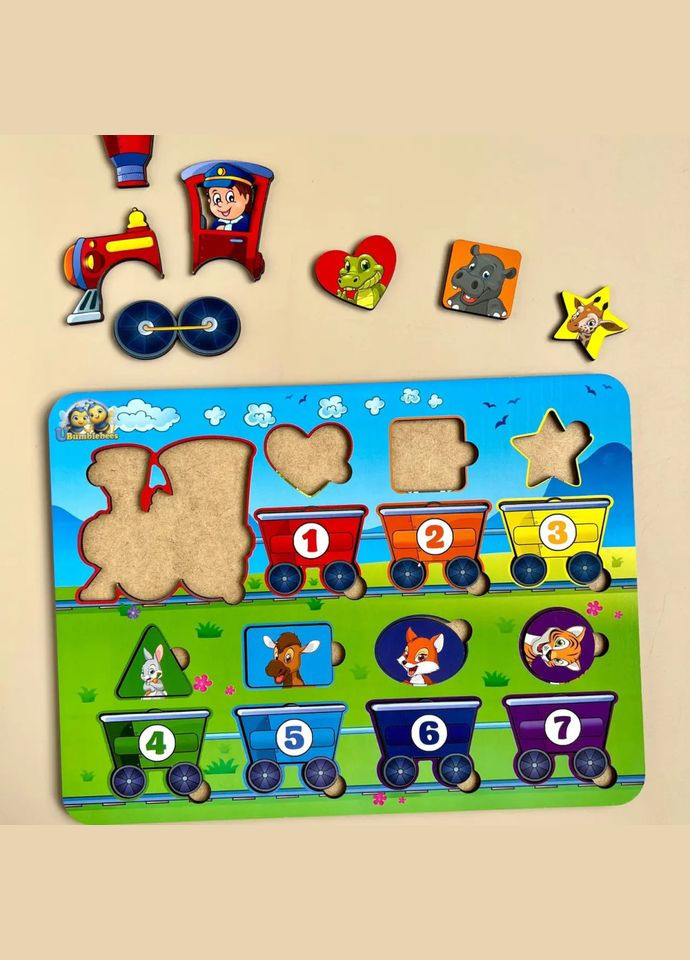 Деревянный пазл "Геометрические фигуры" (ПСД048) PSD048 сортер-паровоз Ubumblebees (317348345)