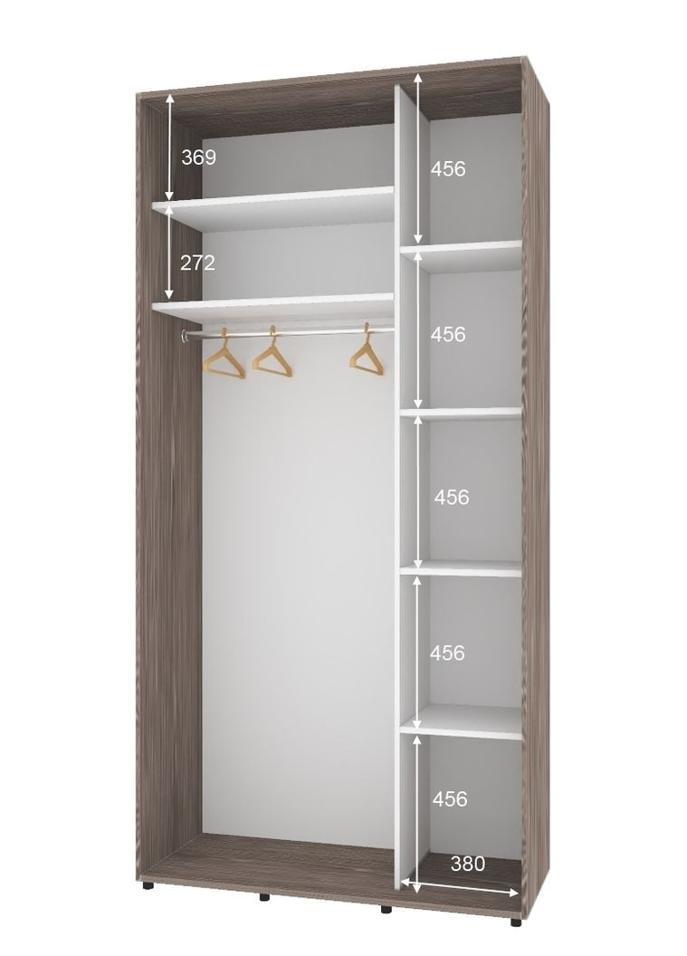 Шафа-купе дводверна 110*60*240 см Трюфель 2 двері Дзеркало Стандарт Комфорт Меблі (360431674)
