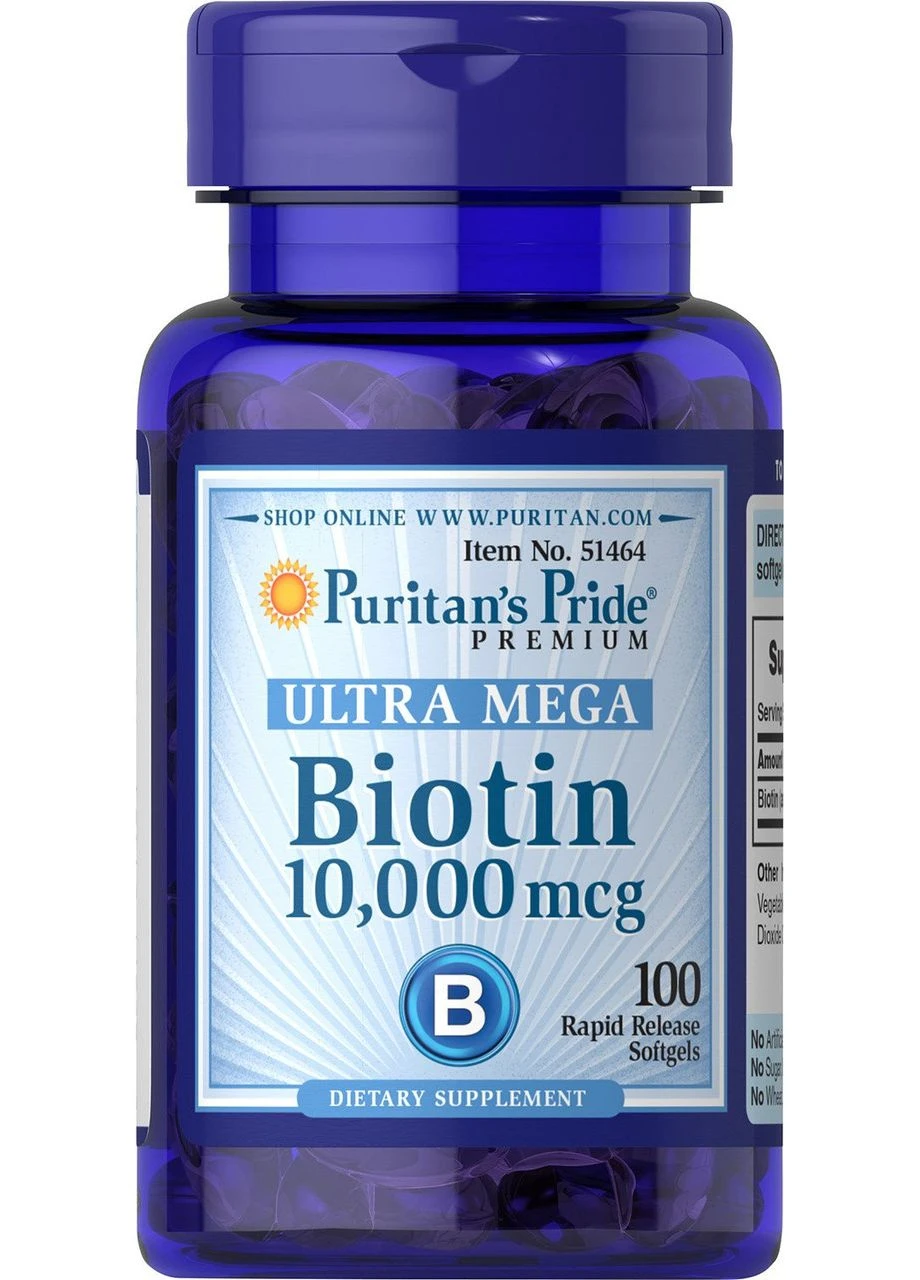 Біотин, Biotin,, 10.000 мкг, 100 гелевих капсул Puritans Pride (380977617)