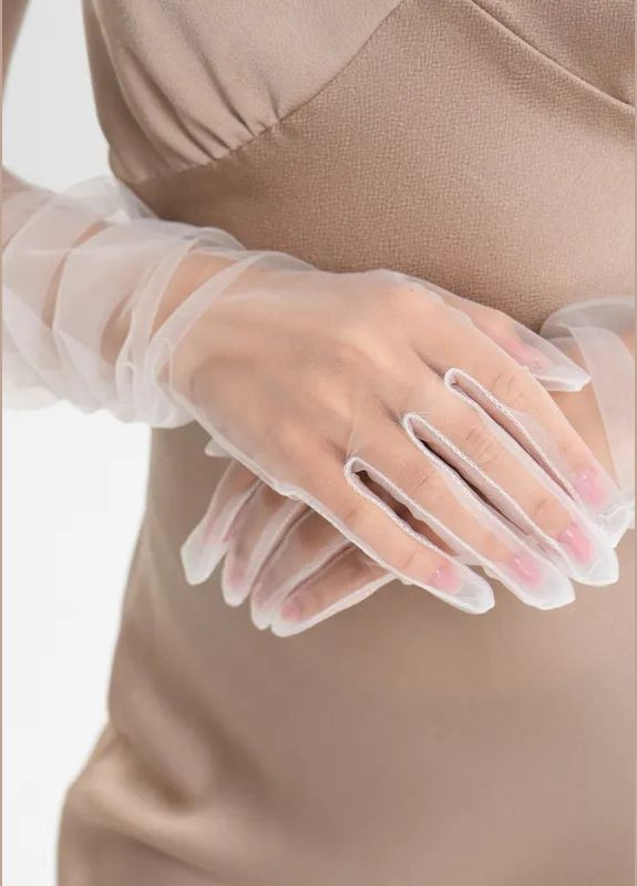 Жіночі рукавички фатинові однотонні довгі Білі Cindylove (280280730)