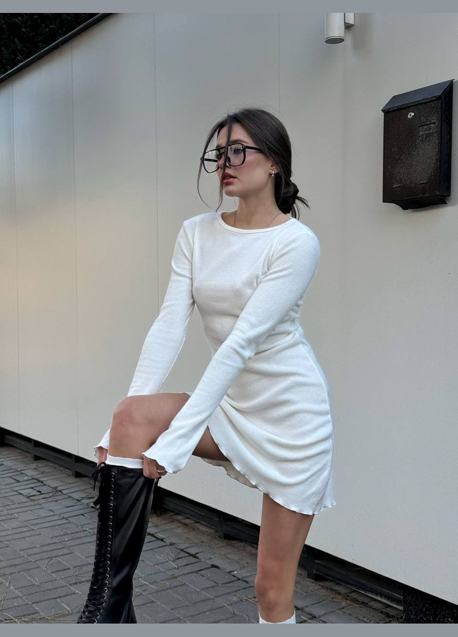 Білий сукня міні в рубчик бiлого кольору 30333 кльош Fashion однотонна