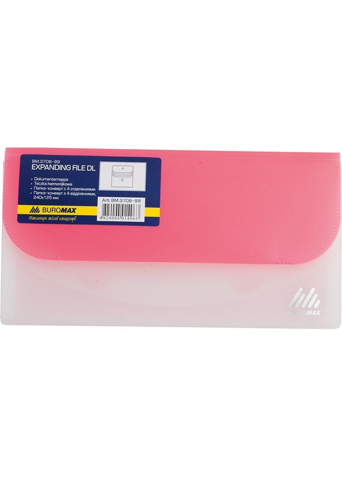 Папка-конверт TRAVEL BM.3708-99, на липучке, DL, 4 отделения, матовый полупроз.пластик (4823078953162) Красный Buromax (322668269)