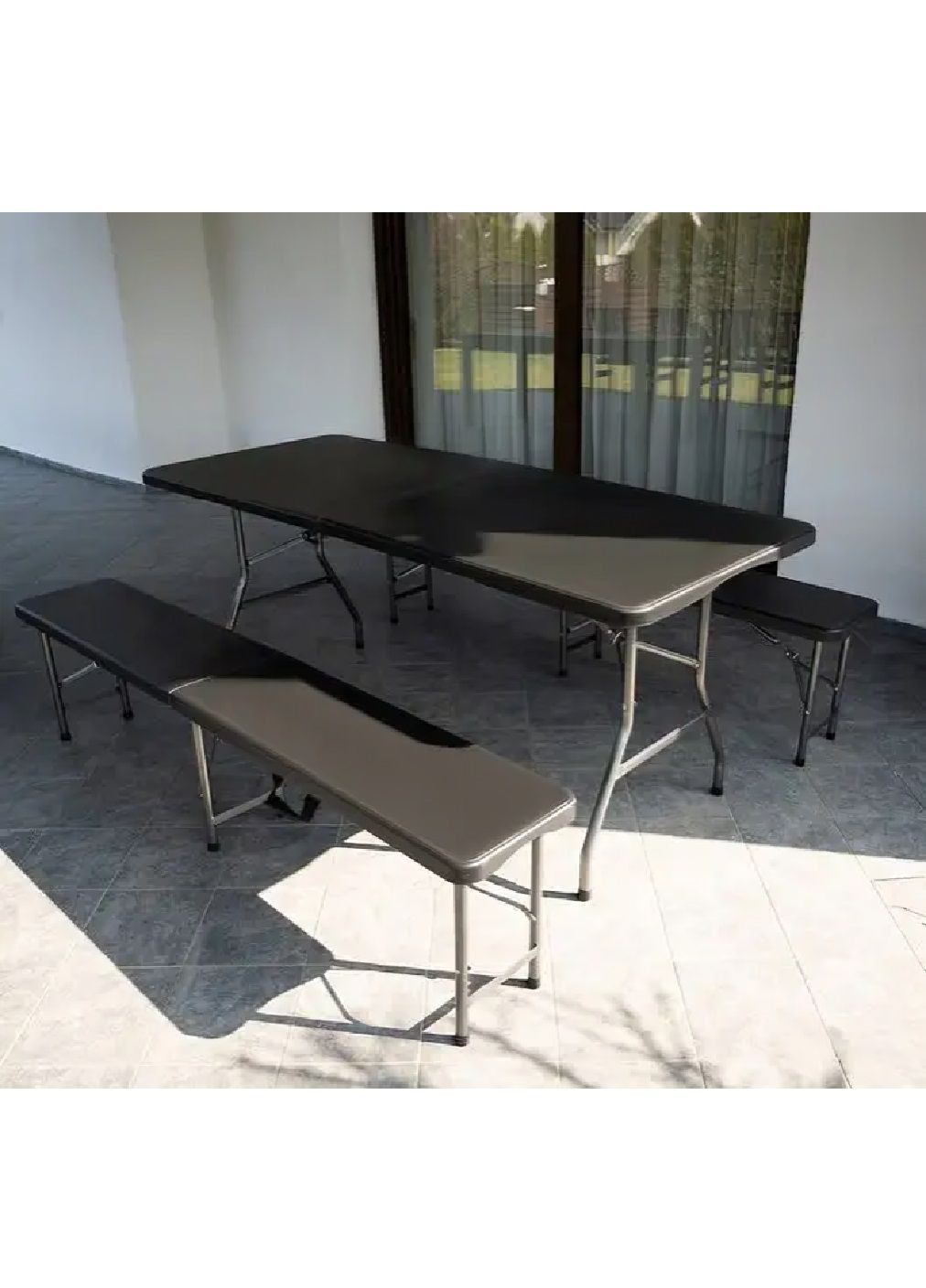 Набір комплект садових меблів стіл із лавочками протиковзкими накладками на ніжках складна конструкція (479665-Prob) Чорний Unbranded (322766734)