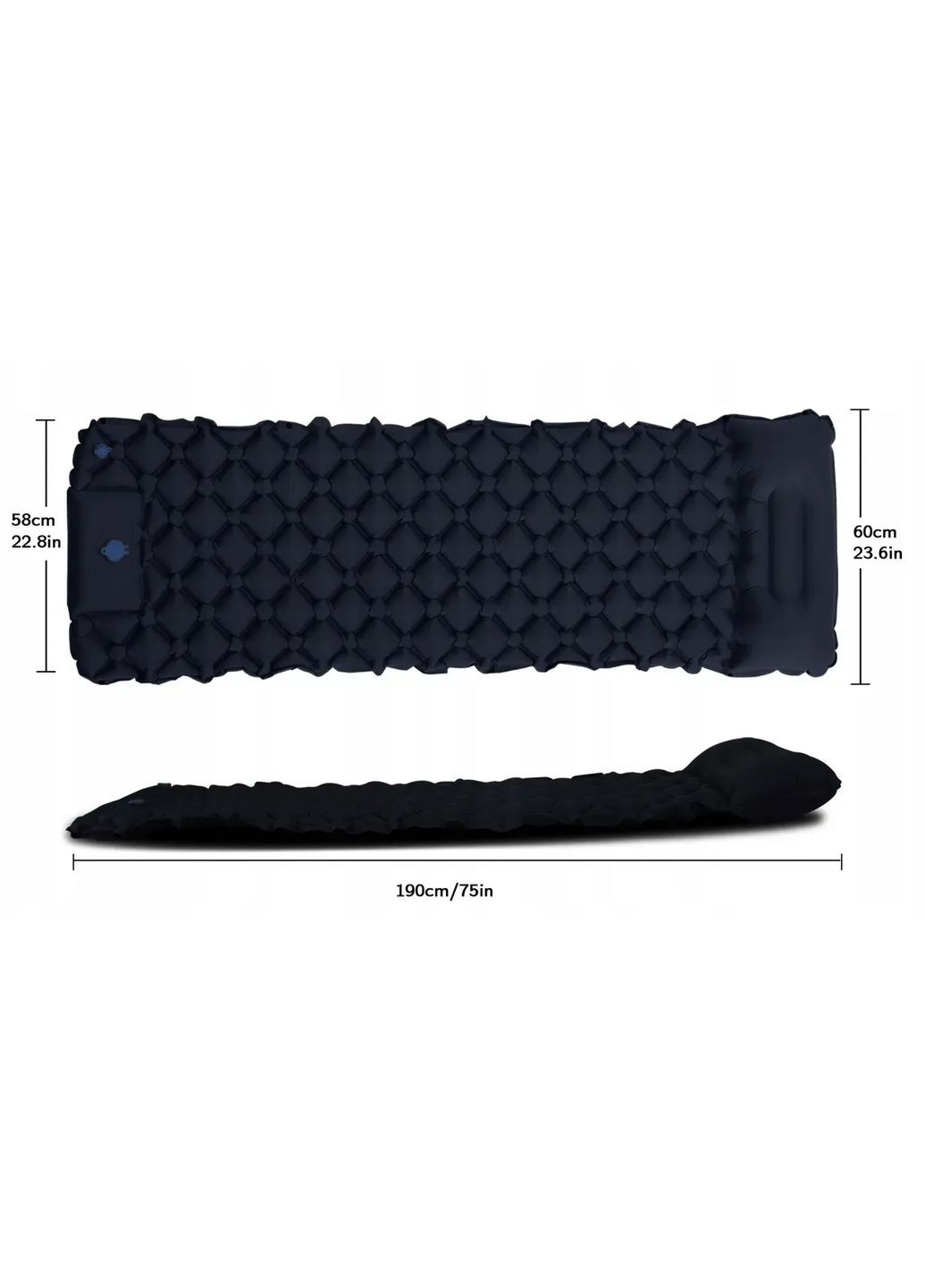 Надувний туристичний матрац з подушкою 190 х 58 BH 41965 Чорний Bass Polska (368698197)