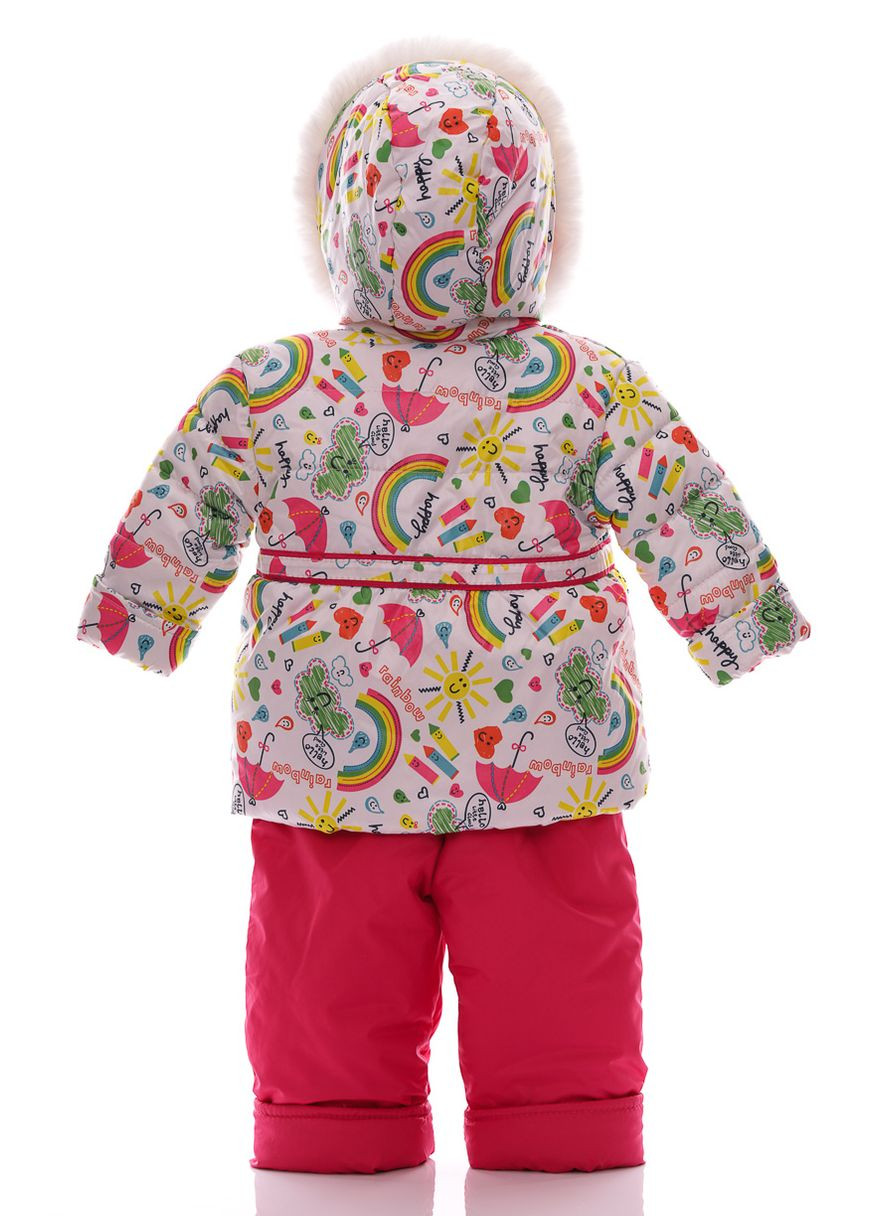 Розовый зимний комбинезон на синтепоне для девочки с принтом радуги евро ноль малиновый 86 см (28667) BABYKROHA