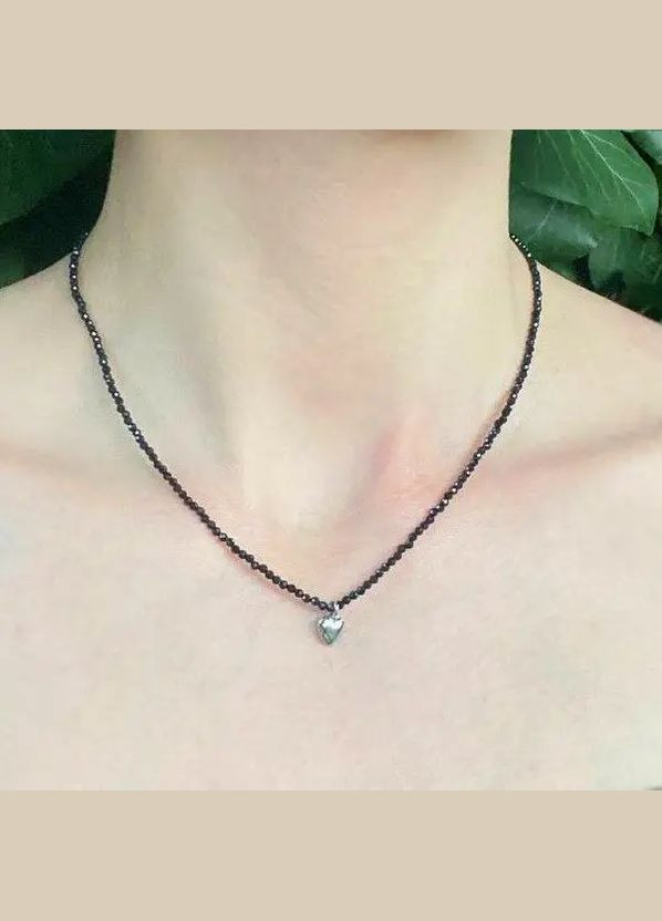 Чокер "Серце" натуральна чорна шпинель d-2мм L-40-45см фурнітура Родій No Brand шпінель латунь родій (302752392)