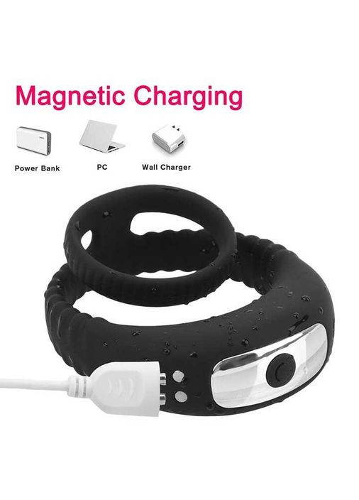 Чорне потрійне ерекційне віброкольцо на пенис і мошонку USB No Brand (368893162)