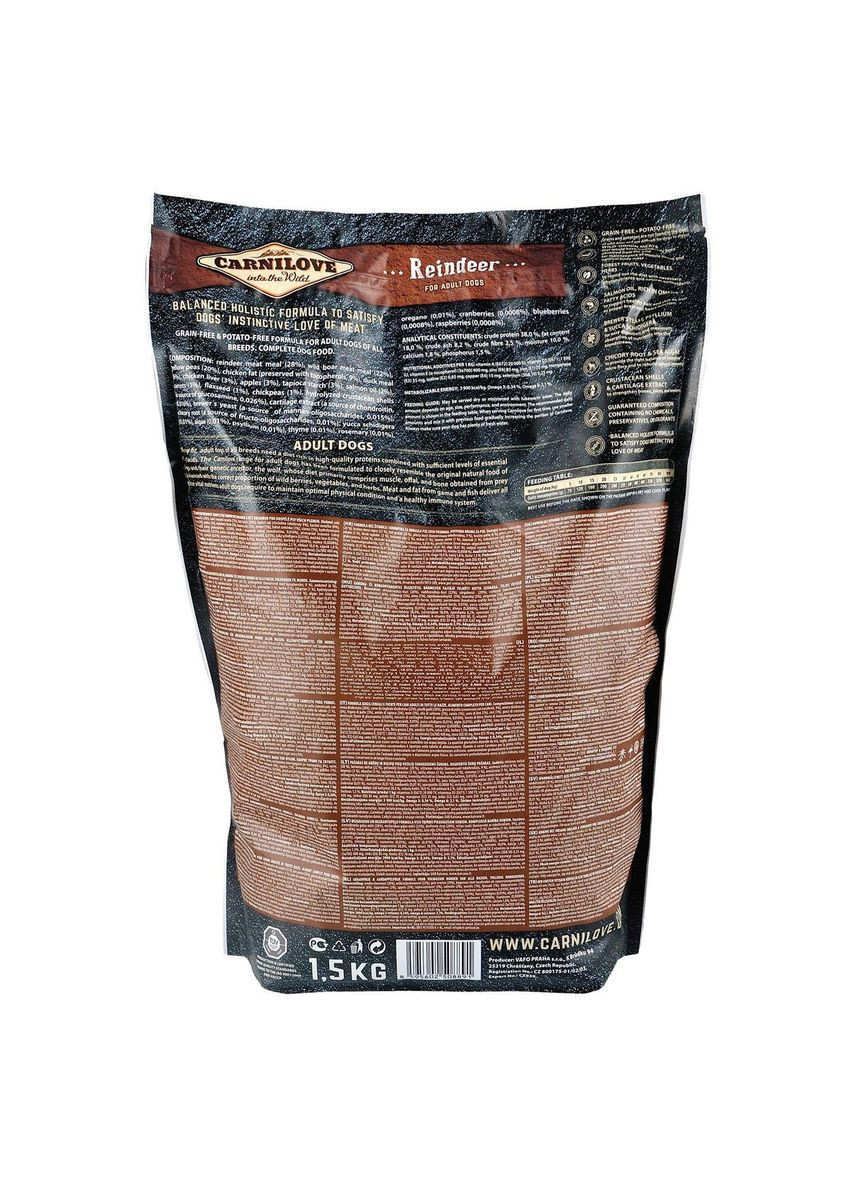 Сухий корм Raindeer для дорослих собак всіх порід, оленина та кабан, 1,5 кг Carnilove (363196493)