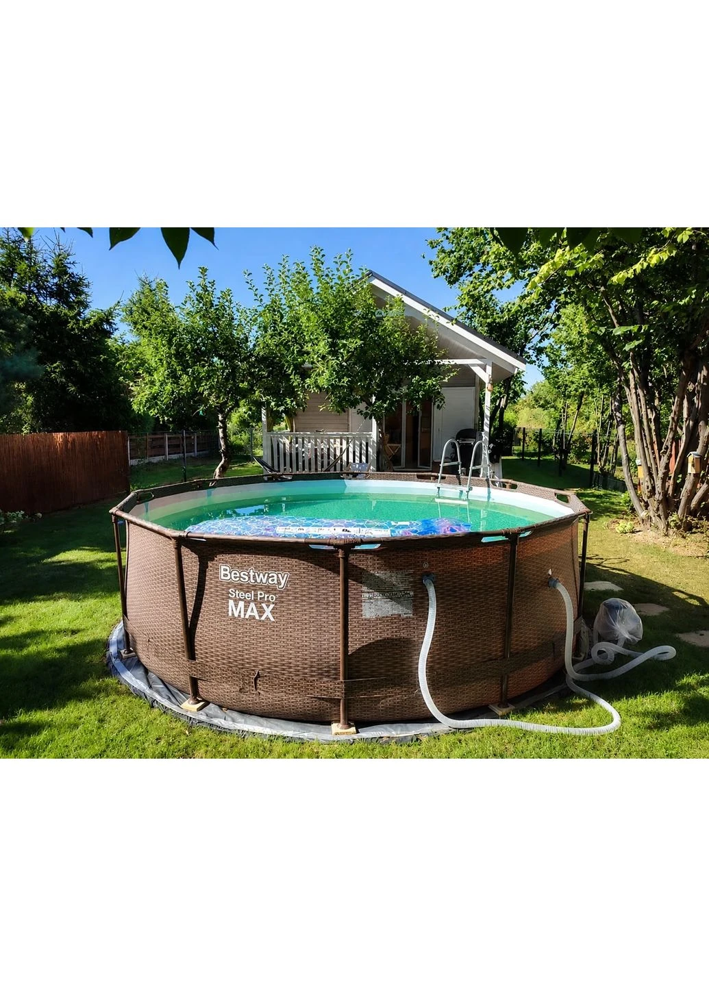 56709 (366×100 см) каркасний басейн круглий Steel Pro Frame Pool під ротанг з фільтр насосом та сходами Bestway (392891055)