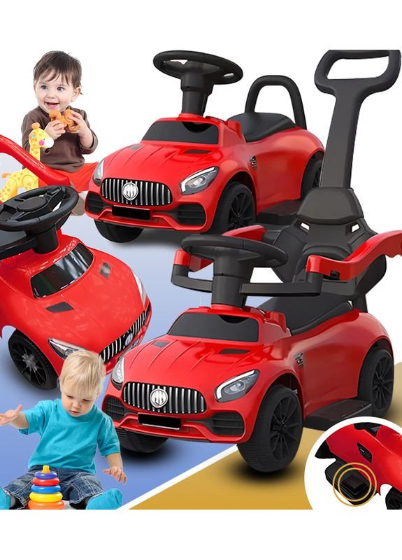 Дитяча машинка-каталка толокар (батьківська ручка, педаль газу, світлові та звукові ефекти), Червоний Gordon (362215207)