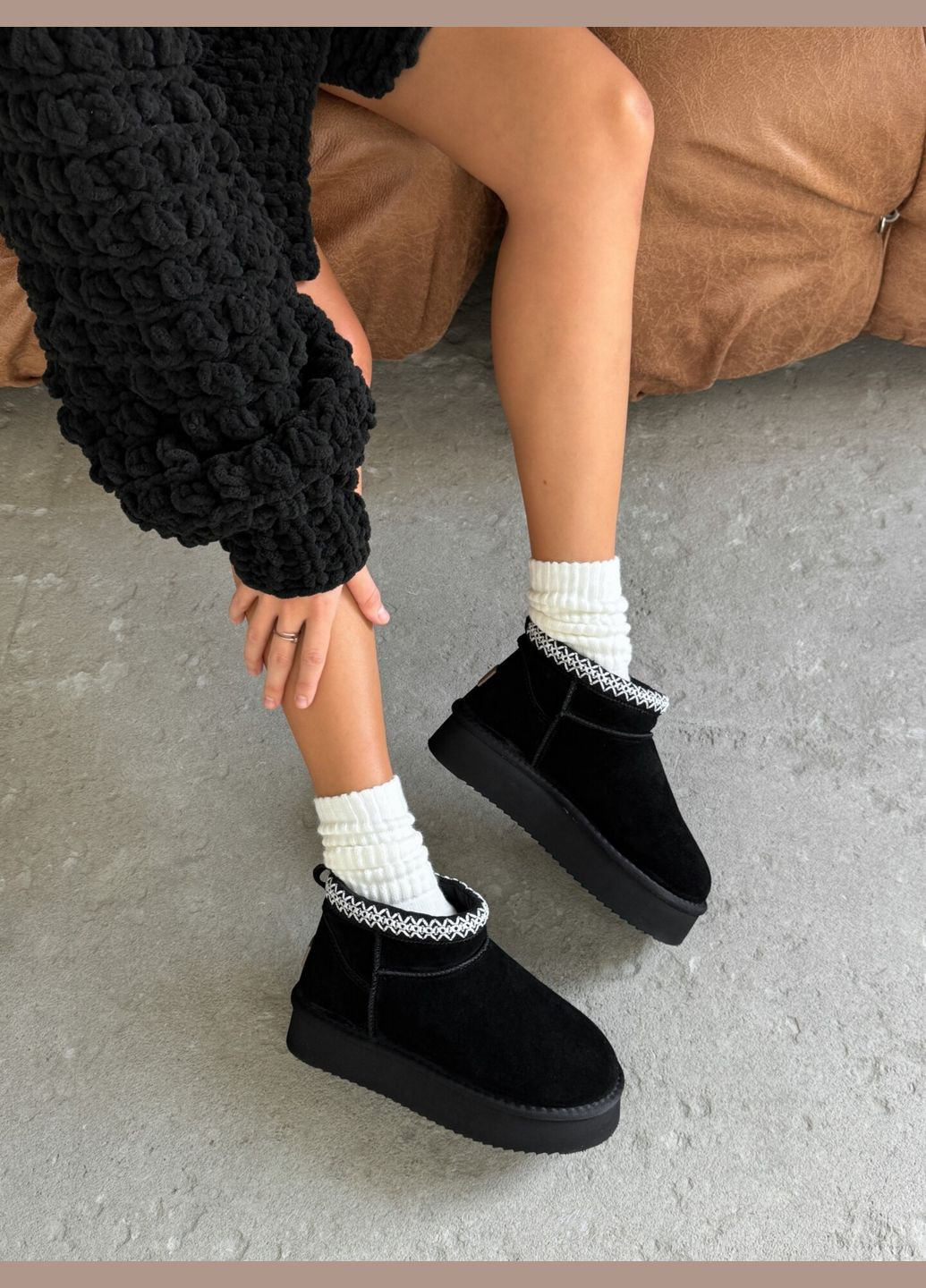 Угги с вышивкой на платформе натур. замша, угги платформа ITTS (305569471)