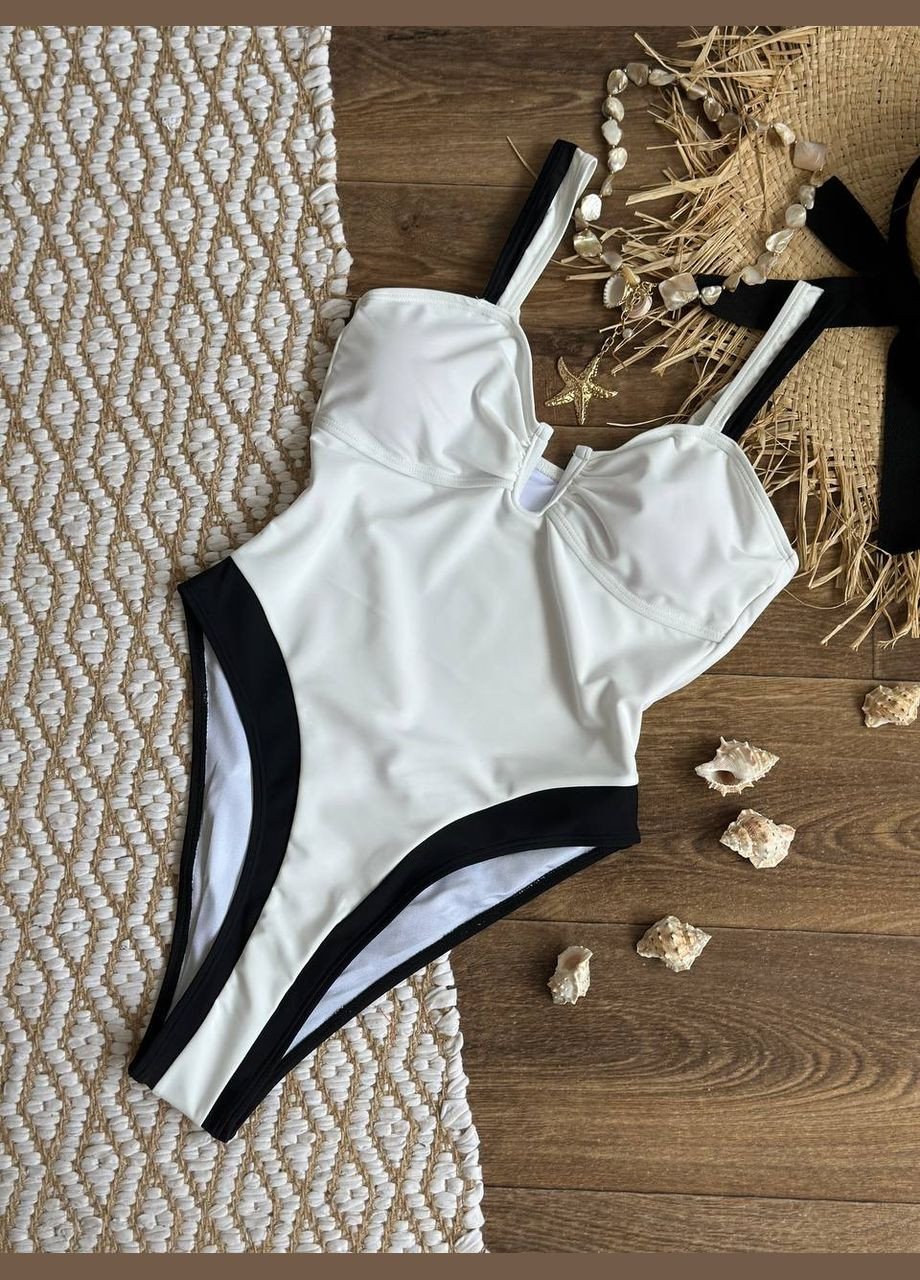 Білий літній ефектний купальник з v-подібним декольте суцільний No Brand