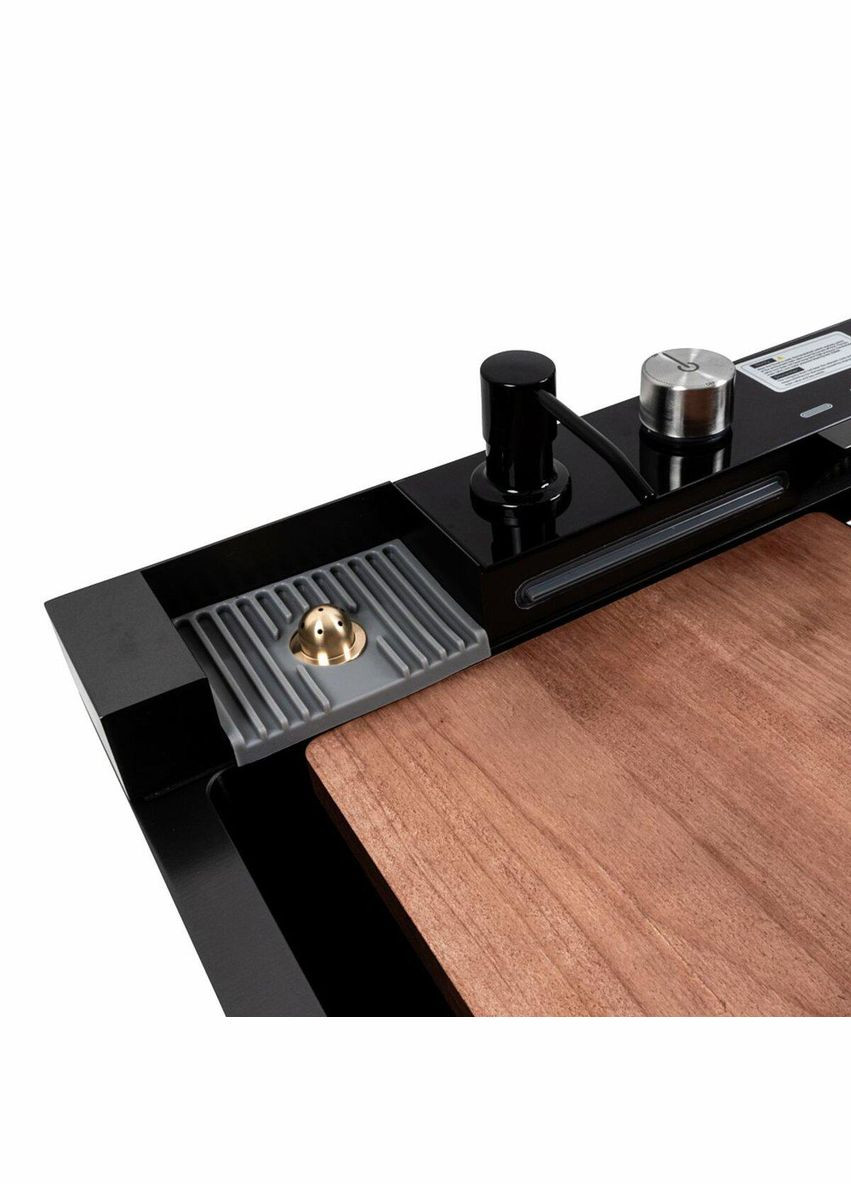 Кухонная мойка CM 75*46C PVD черная Handmade "ВОДОСПАД" (Декор) Platinum (342071993)