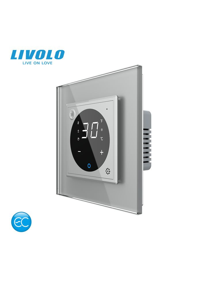 Розумний Wi-Fi терморегулятор (термостат) сенсорний програмований для водяної теплої підлоги, сірий скляний Livolo (371777316)