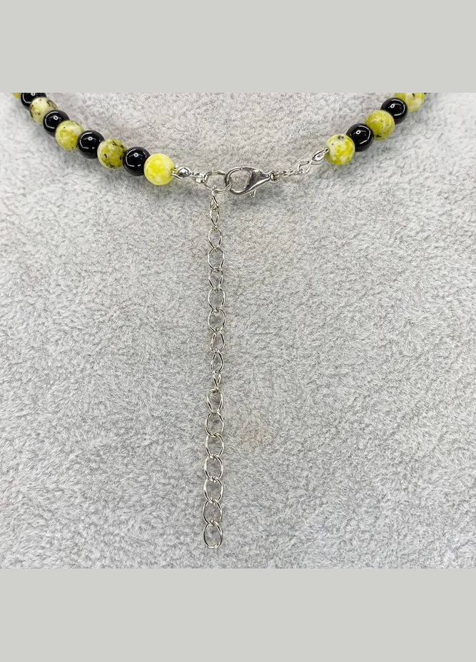 Чокер "Серце" натуральний камінь Жадеїт та чорний Агат d-6мм L-40-45см No Brand агат, жадеїт біжутерний сплав родій (304548616)