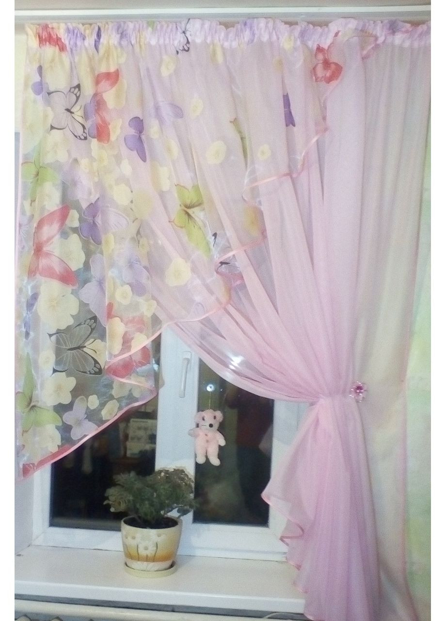 Занавеска готова короткая Фая бабочка левая No Brand (372134031)