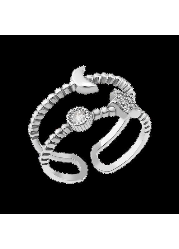 Срібна каблучка Космос незамкнена блискуча сонце місяць та зірка з фіанітами No Brand (333705665)