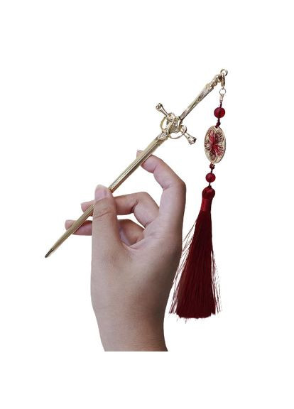 Металлическая шпилька-палочка для волос в азиатком стиле золотистая с красным No Brand (311222476)