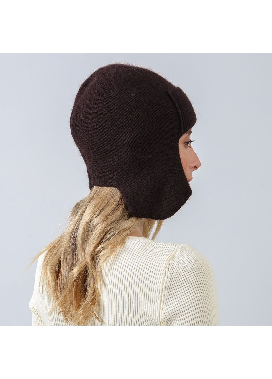 Шапка ушанка женская вискоза с ангорой коричневая ЛУЗ LuckyLOOK 886-933 (352690919)