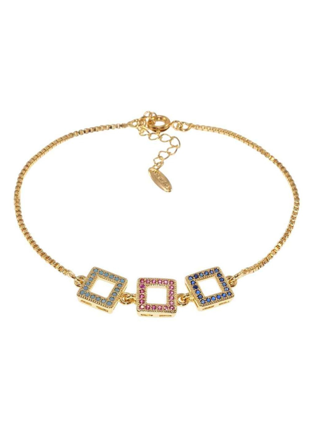 Браслет Позолота 18K "Три квадрати з кольоровим цирконієм" довжина з дод. ланцюжком 17-20см х 1мм (125084) Xuping Jewelry (359435868)
