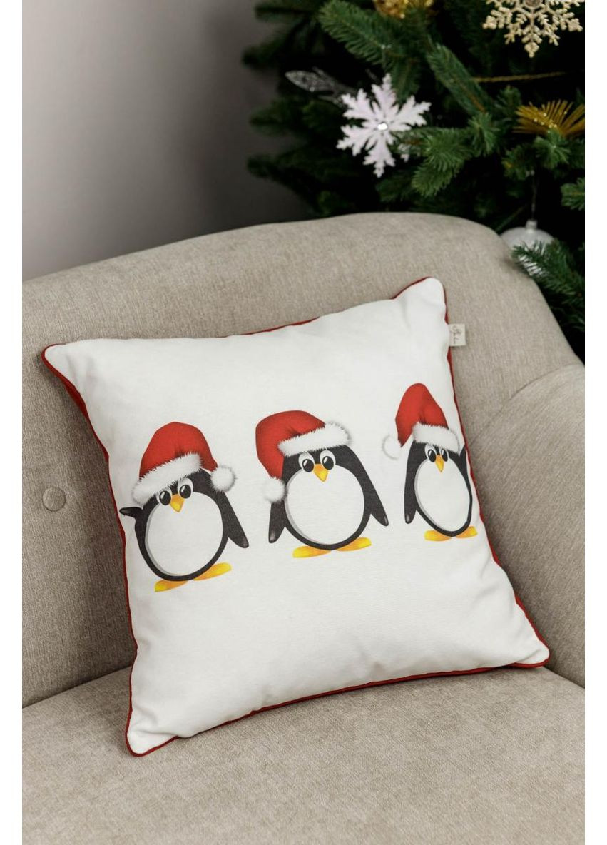 Декоративна наволочка Три пінгвіна 45х45 см для інтер'єру та подарунка новорічна наволочка ProDobro (369365493)