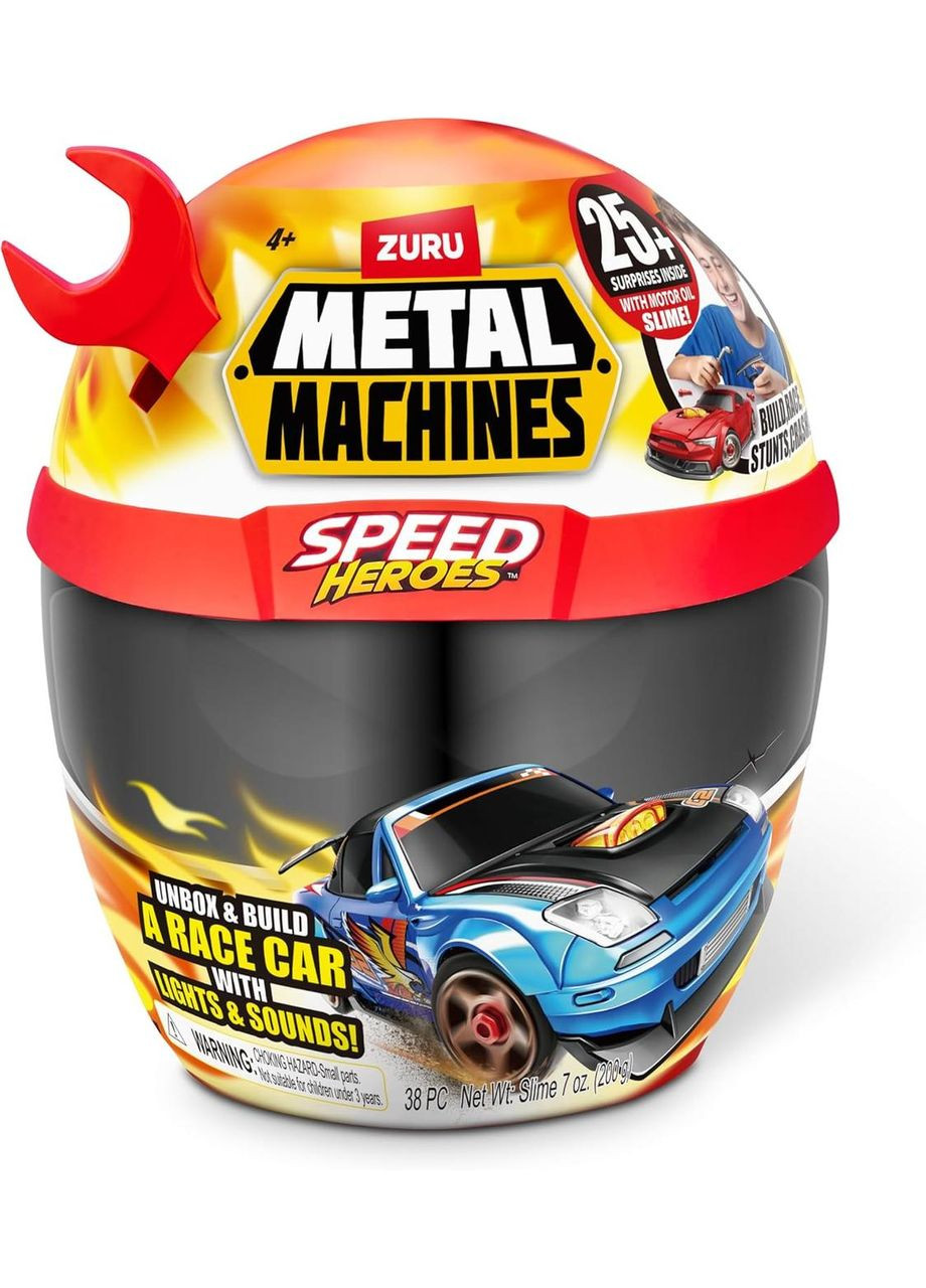 Игровой набор сюрприз в шлеме Металлические машины: Герои скорости (красный) Metal Machines Speed Heroes 25 сюрпризов слайм Zuru (342374347)