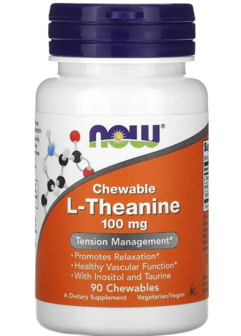 L-теанин жевательный Chewable L-Theanine 90 жев таб Now Foods (357343216)
