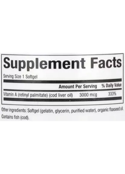 Вітамін A Vitamin A 10000 IU 3000 mcg 180 Softgels (000022761) Natural Factors (387615196)