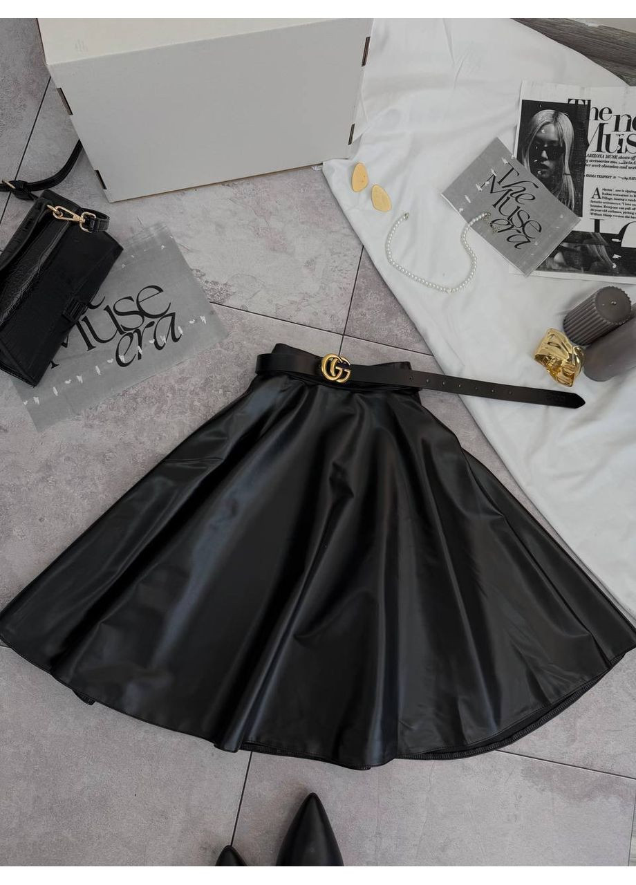 Черная женская юбка из эко-кожи. Україна