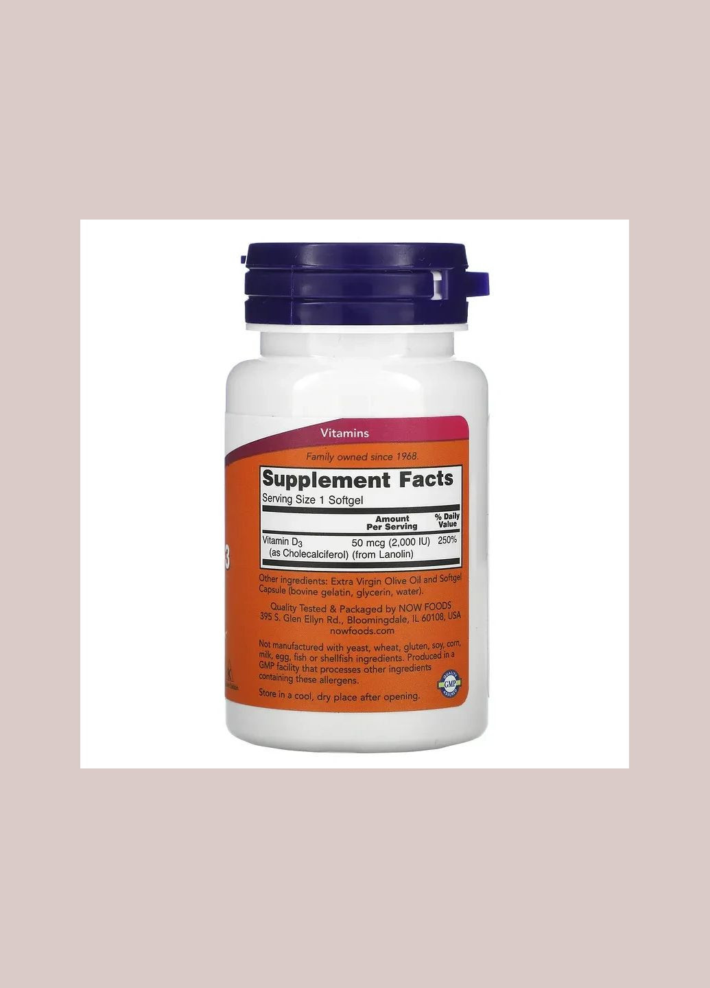 , високоефективний вітамін D3, 50 мкг (2000 МО), 120 капсул Now Foods (315409081)