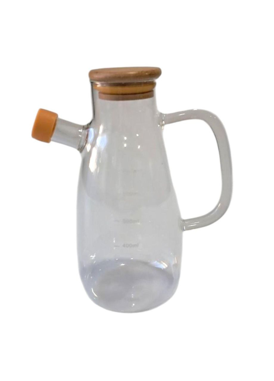 Скляна пляшка для олії та оцту з носиком і дозатором 650 мл, кришка з дерева, квадратна ручка HP-34-1-650 (A-047346) LUGI (370381896)