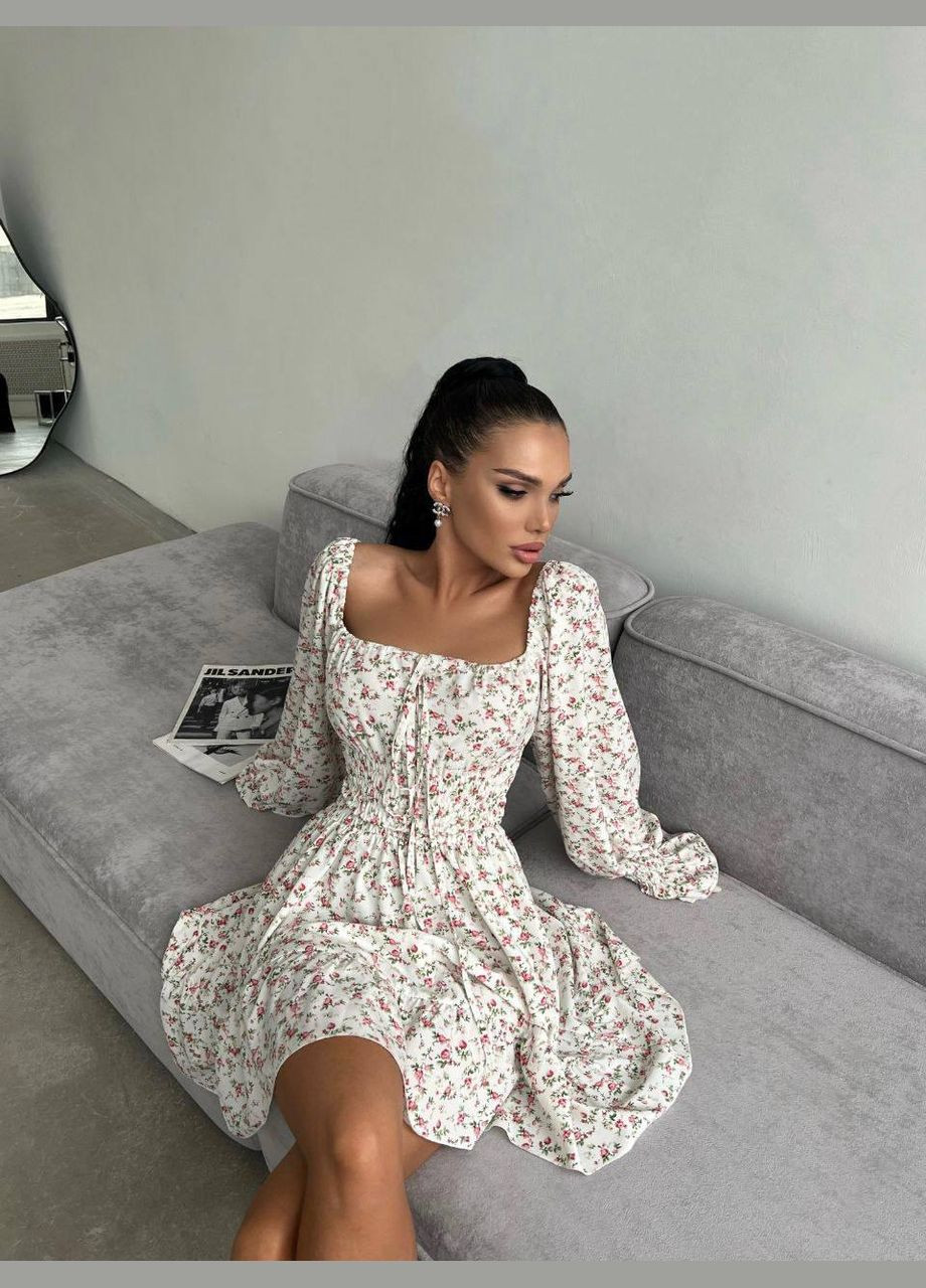 Белое праздничный, вечернее цветочное мини платье колокол колокол Adelante с цветочным принтом