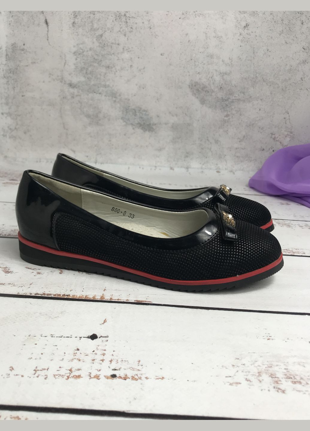 Черные туфли детские для девочки черный (804) на низком каблуке Yalike