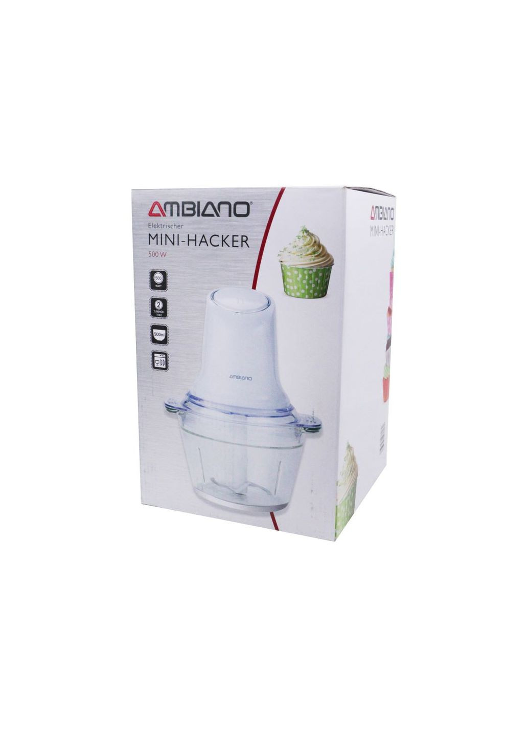 Блендер подрібнювач 500W із скляною чашою білий Ambiano (325879754)