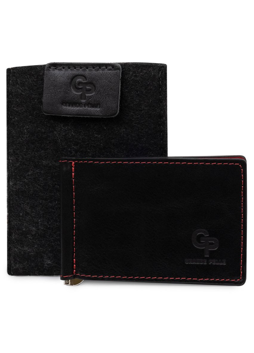 Шкіряний стильний затиск для грошей унісекс 11541 Чорний Grande Pelle (329151480)