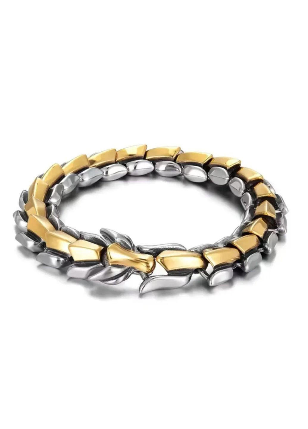 RU: Браслет мужской Дракон 21 см серебристо-золотистый, стильный браслет из нержавеющей стали, прочный аксессуар No Brand (364191297)