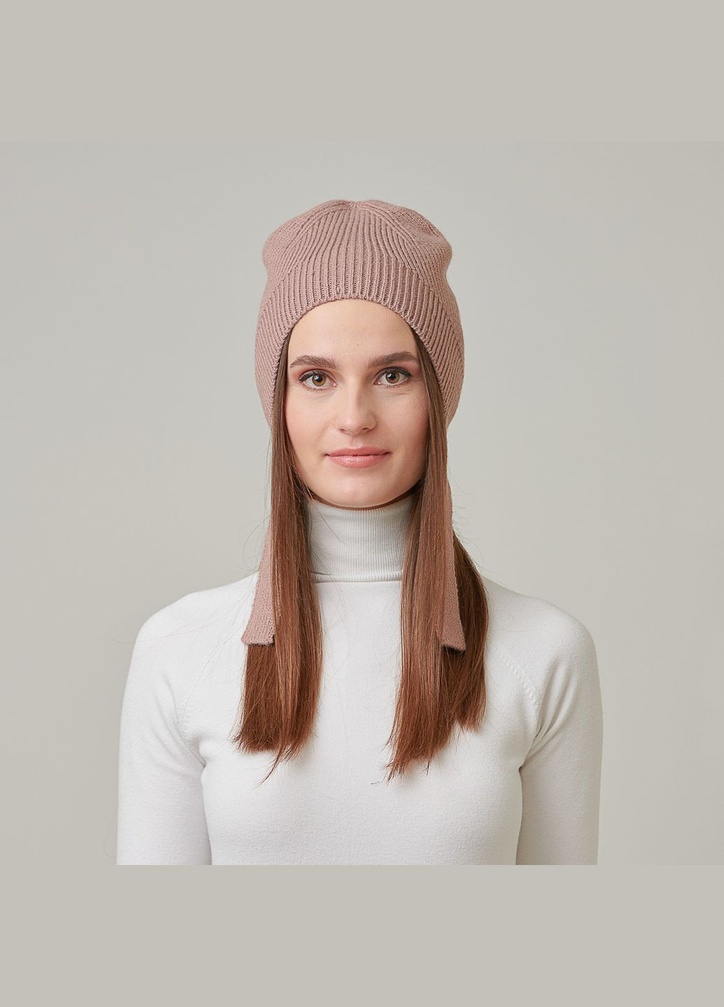 Шапка по голове с завязками женская шерсть с акрилом коричневая CANDY LuckyLOOK 954-756 (290278056)