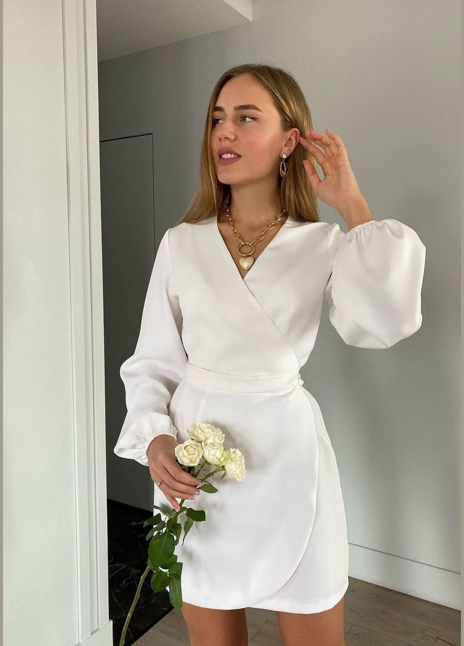 Молочна коктейльна, ділова, повсякденний, кежуал, джинсова, вечірня сукня жіноча на запах No Brand однотонна