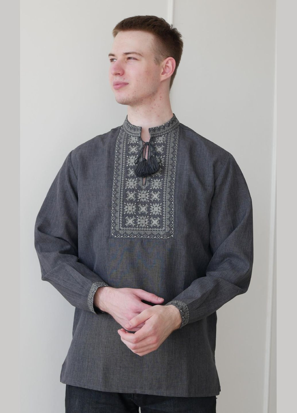 Тёмно-серая вышиванка мужская лен-габардин темн.серый джерело, раз.56 4PROFI (294909907)
