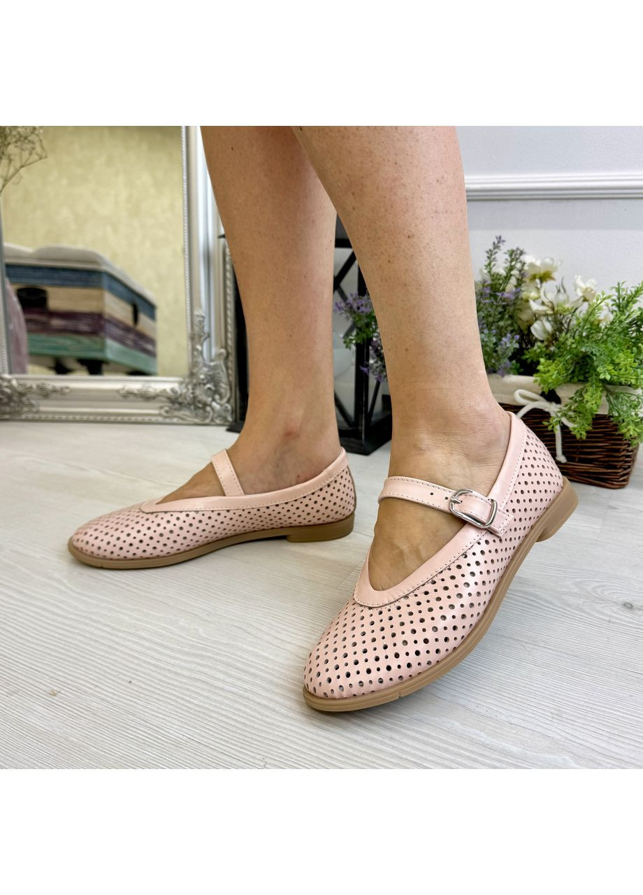 Жіночі балетки шкіряні жіночі зі наскрізною перфорацією. колір пудра. 39 розмір Vasha para | пудрові (362355038)