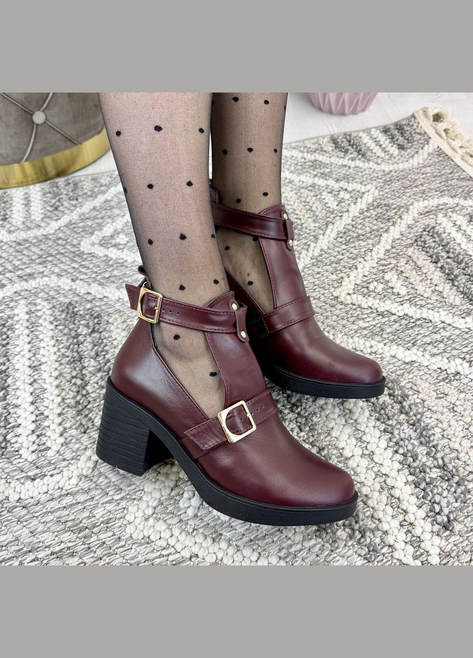 Бордовые демисезонная ботильоны открытые кожаные женские на каблуке, цвет бордо. 38 размер Vasha para