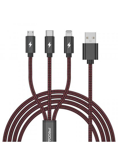 Дата кабель USB 2.0 AM to Lightning + Micro 5P + TypeC red (PD-B65th-RD) Proda usb 2.0 am to lightning + micro 5p + type-c red (268139530)