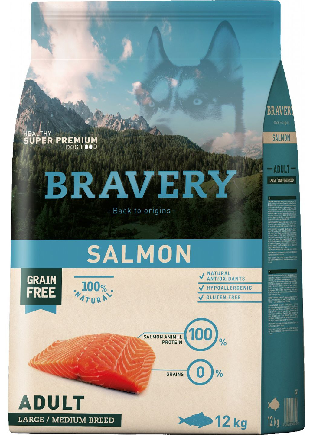 Сухой корм Salmon Large/Medium Adult для взрослых собак средних и больших пород с лососем 12 кг (8436538946640) Bravery (315867979)