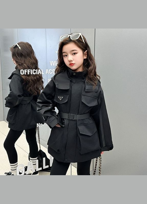 Чорна зимня дитяча зимова куртка подовжена для дівчинки куртка-пальто BabyStyle