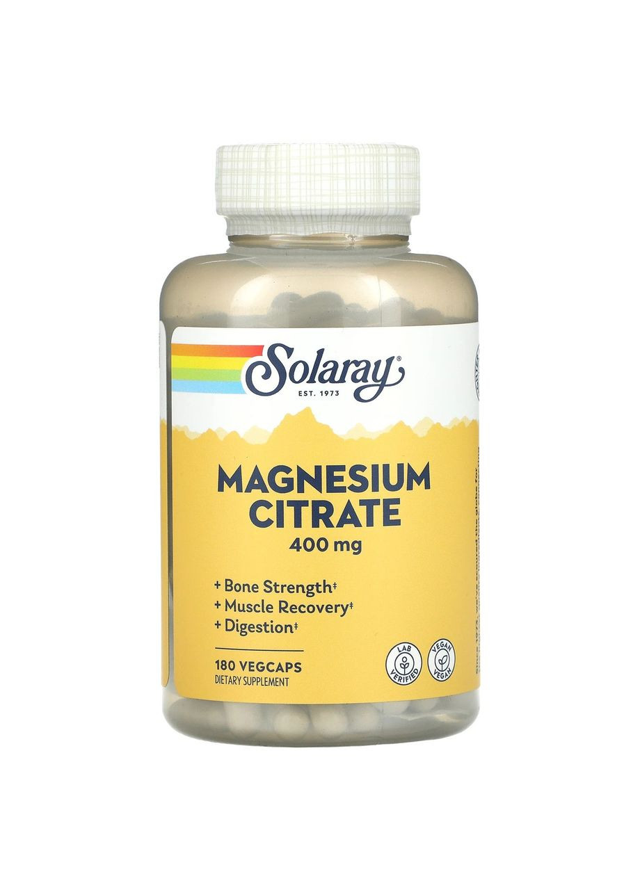 Магний цитрат 400 мг Magnesium Citrate для ЖКТ сердца и нервной системы 180 растительных капсул Solaray (265913074)
